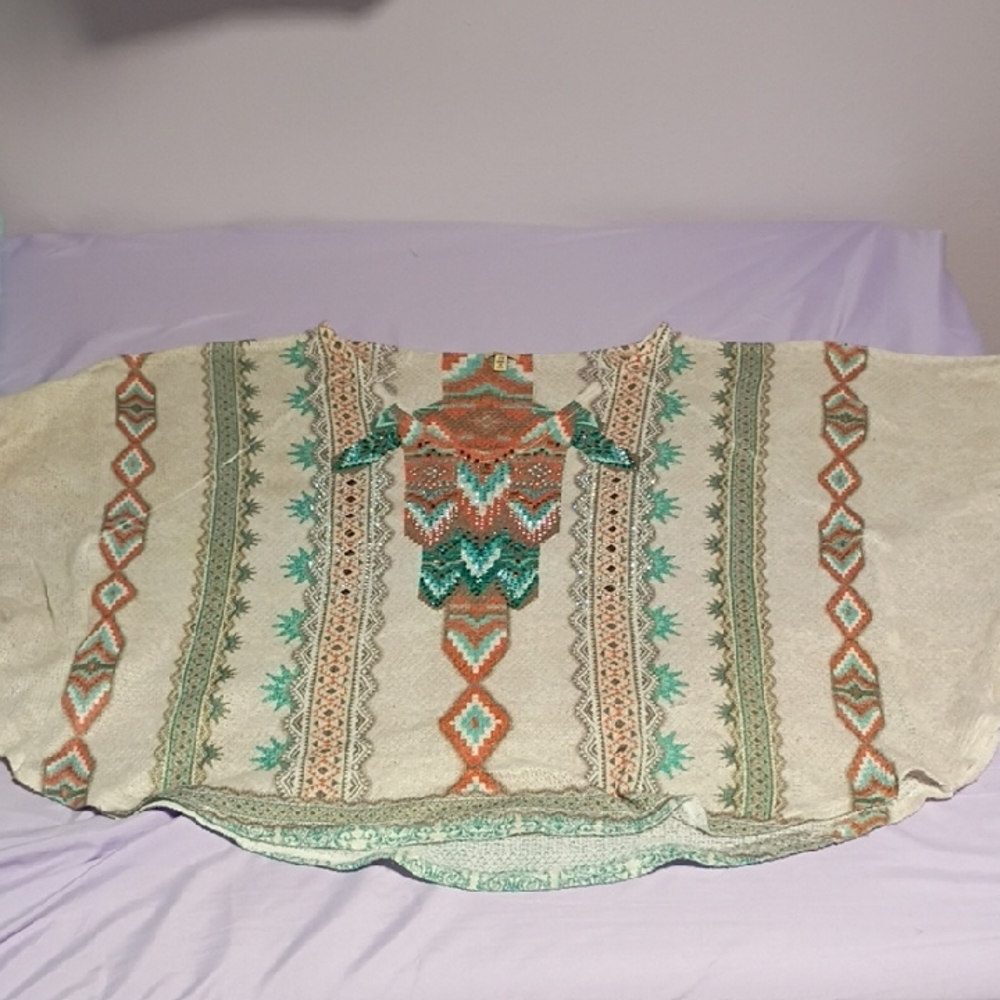 Embroidered Boho Blouse - Green and Orange